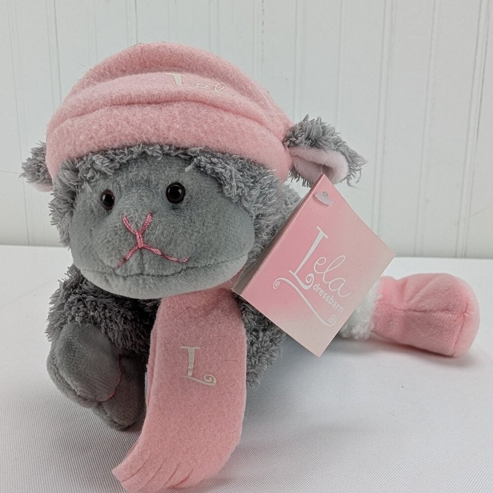 Dress Barn Lela Gray Lamb Plush 9" Stuffed Animal Winter Hat Scarf 2005 Tags